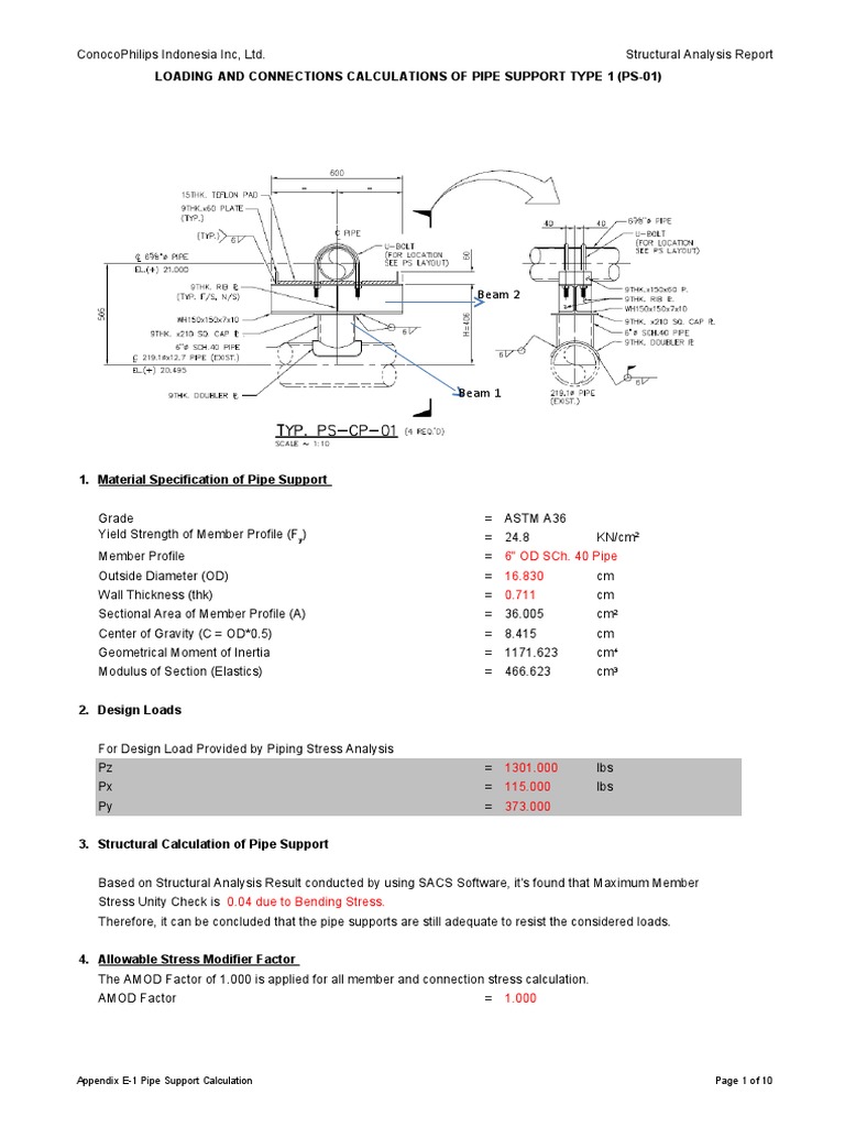Appendix E.1. Pipe Support Calculation PSCP01 PDF Bending