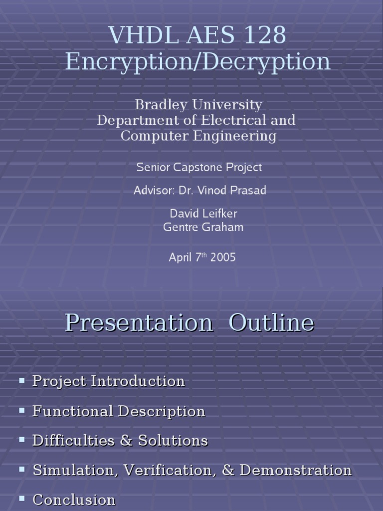 VHDL Aes 128 Encryption/Decryption: Bradley University Department of ...
