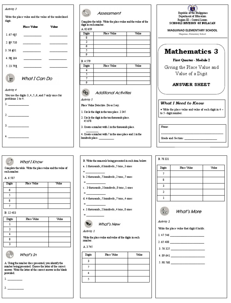 Answer Sheet Math 3 Module 2 | PDF | Notation | Teaching Mathematics