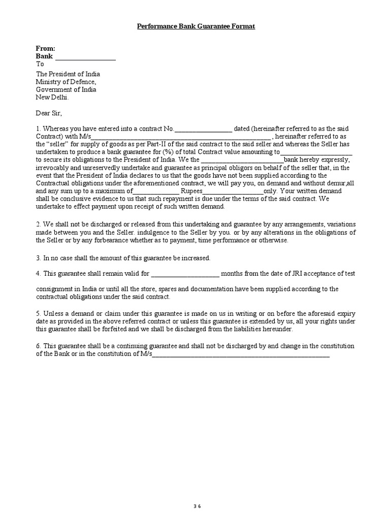 Performance Bank Guarantee Template | PDF | Guarantee | Law Of Obligations