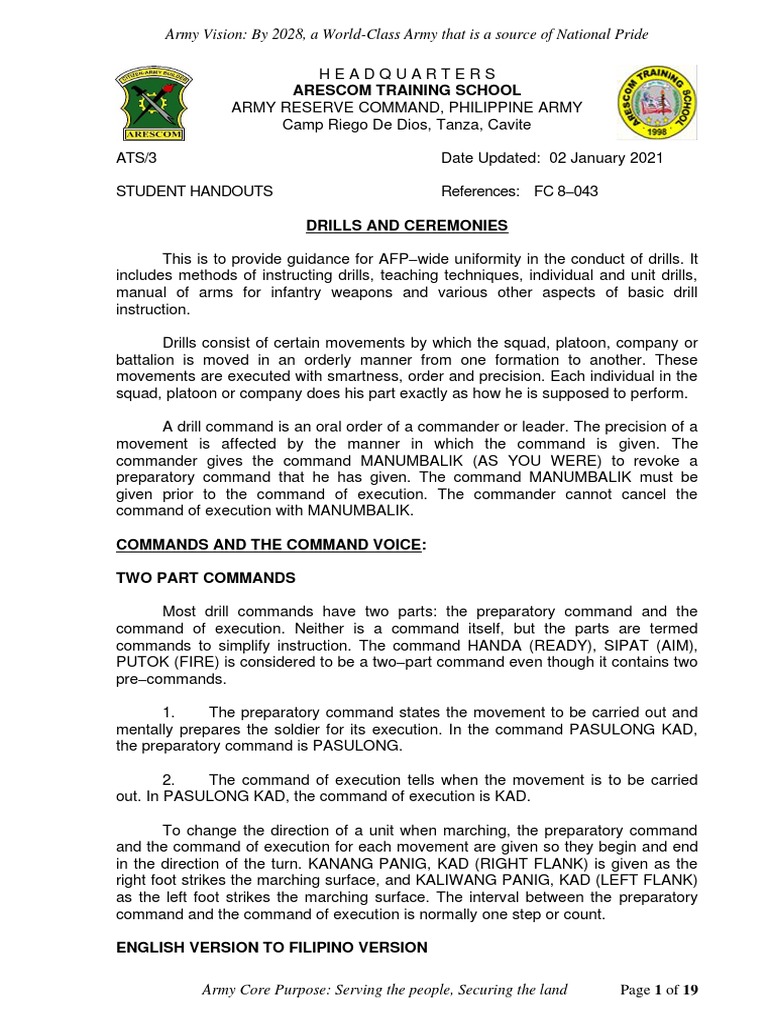 03 - Handouts (Drills & Ceremonies 2) 19 Pages | PDF | Hand | Foot