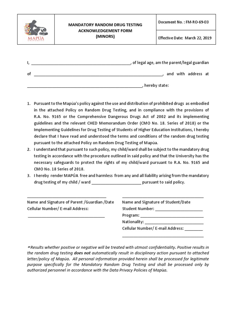 FmRo6903 Mandatory Random Drug Testing Acknowledgement Form