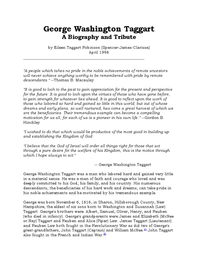 George W Taggart Bio | PDF | Mormonism | Brigham Young