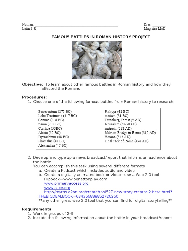 Famous Roman Battles Project Guide | PDF | Communication