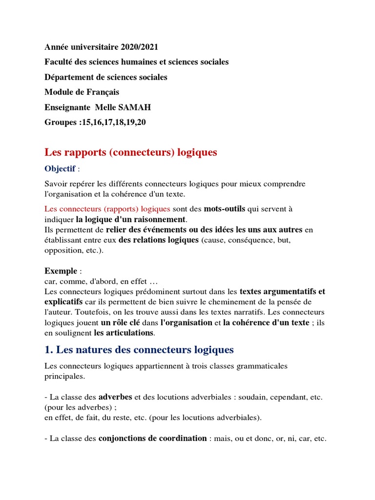 Connecteurs logiques en français | PDF | Adposition | Syntaxe