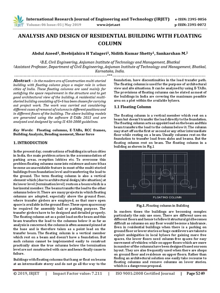 Analysis and Design of Residential Building With Floating Column | PDF ...