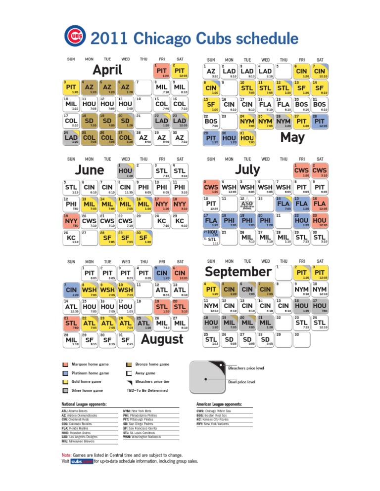 Cubs 2011 Schedule | PDF | New York Mets | National League for Cubs 2025 Schedule Pdf Printable Free