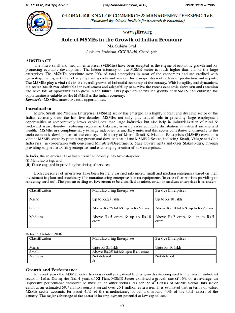 Role of Msmes in The Growth of Indian Economy | PDF | Small And Medium ...