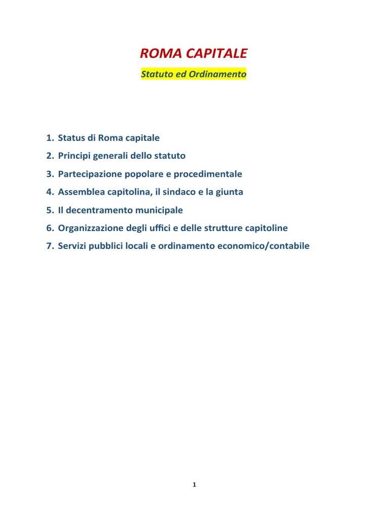 ROMA CAPITALE - Statuto e Ordinamento | PDF