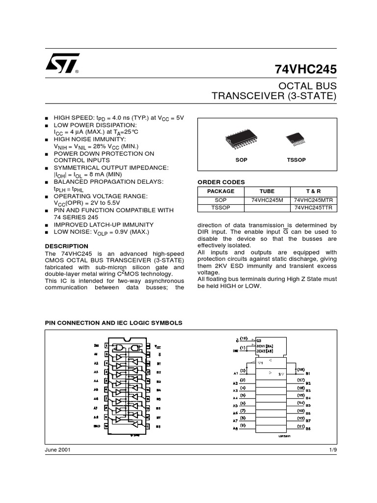 Octal Bus Transceiver (3State) Order Codes PDF Logic Gate