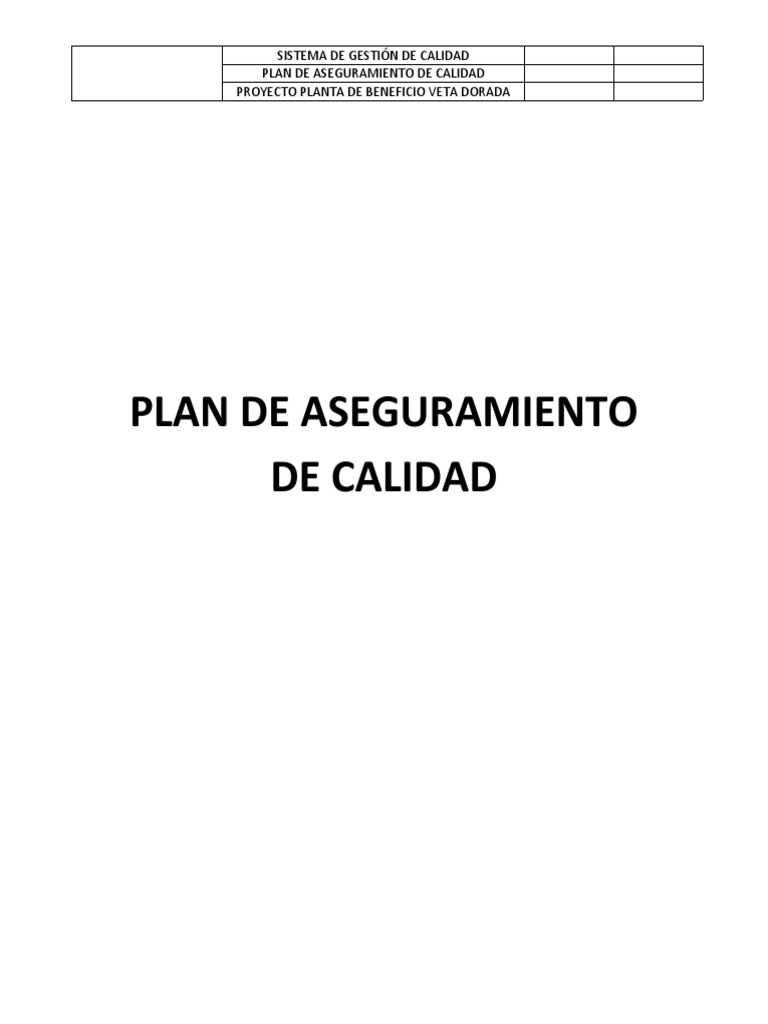 Plan de Aseguramiento de Calidad Veta Dorada | PDF | Sistema de manejo ...