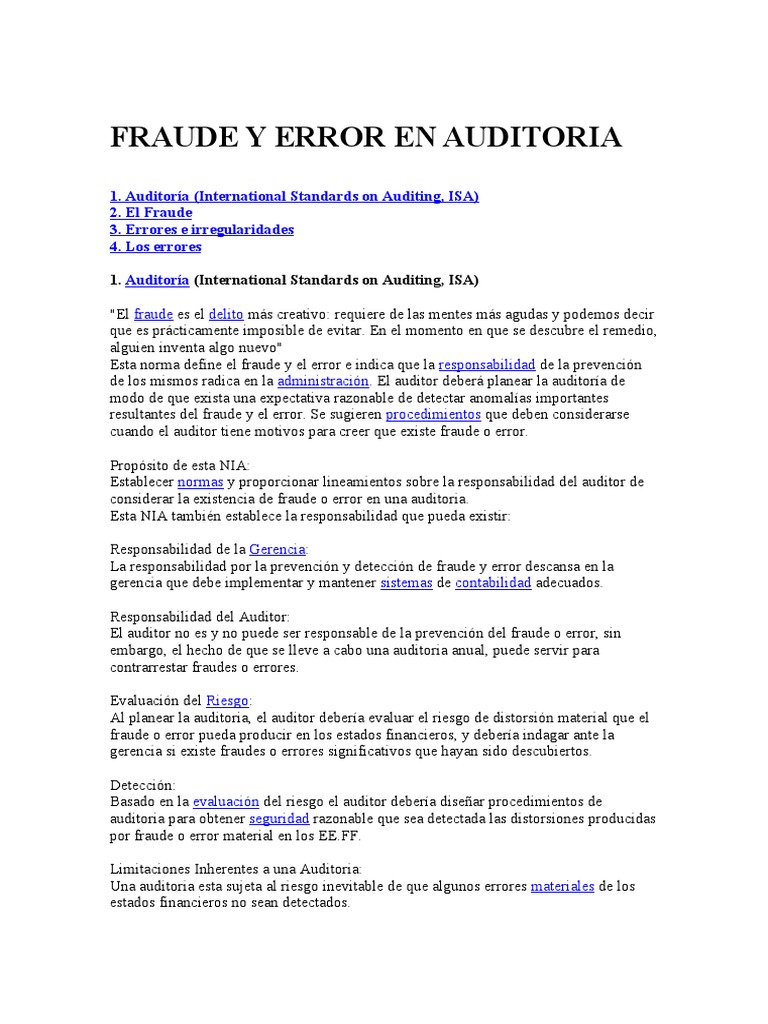 Fraude y Error en Auditoria | PDF | Auditoría | Contralor