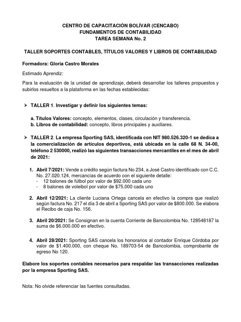 Tarea Semana 2 - Fundamentos de Contabilidad | PDF | Negocios