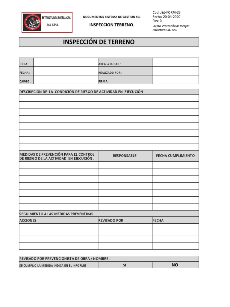 Formato de Inspección de Terreno J&J | PDF | Finanzas y dinero