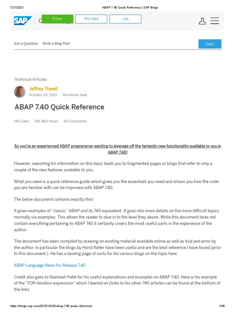 ABAP 7.40 Quick Reference - SAP Blogs | PDF | String (Computer Science ...