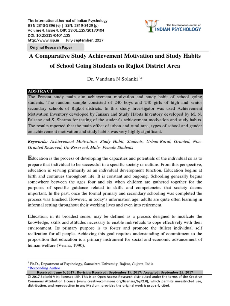 A Comparative Study Achievement Motivation and Study Habits of School ...