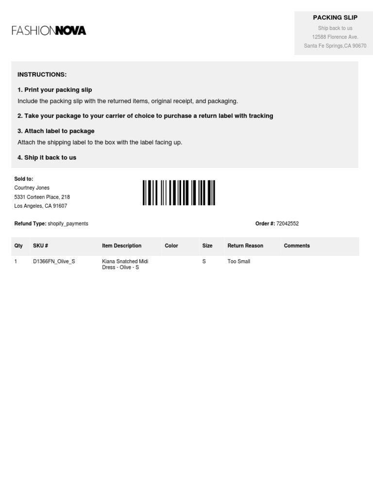 Fashionnova Self Return Label | PDF