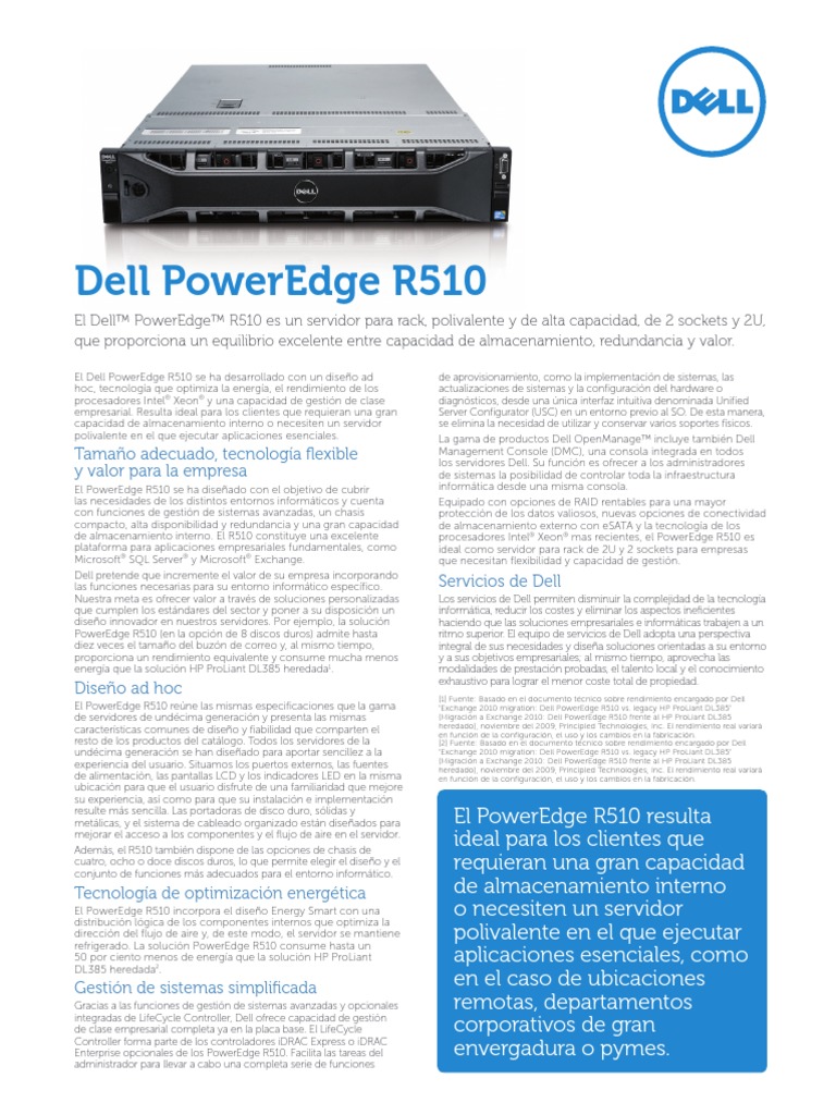 r510 Spec Sheet - Es | PDF | Dell | V Mware