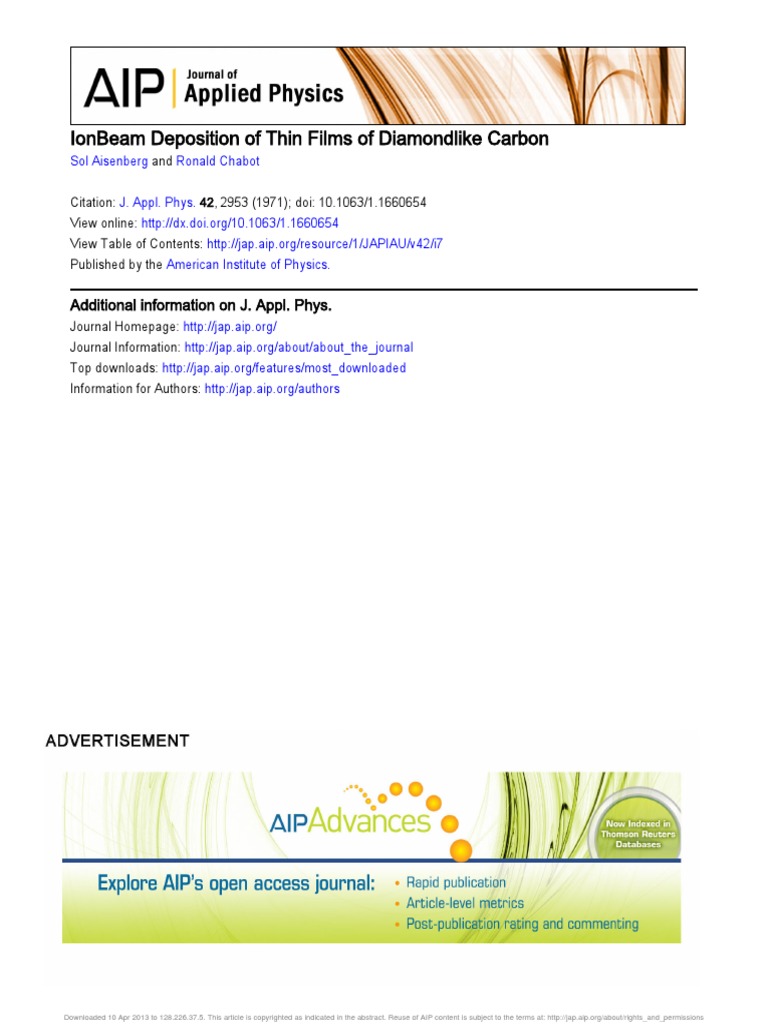 Aisenberg & Chabot IonBeam Deposition of Thin Films of Diamondlike