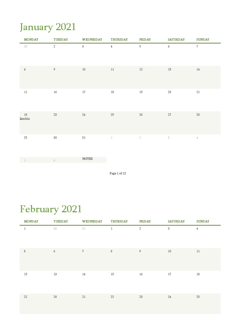 Any Year Calendar 1 Month Per Tab Zoom