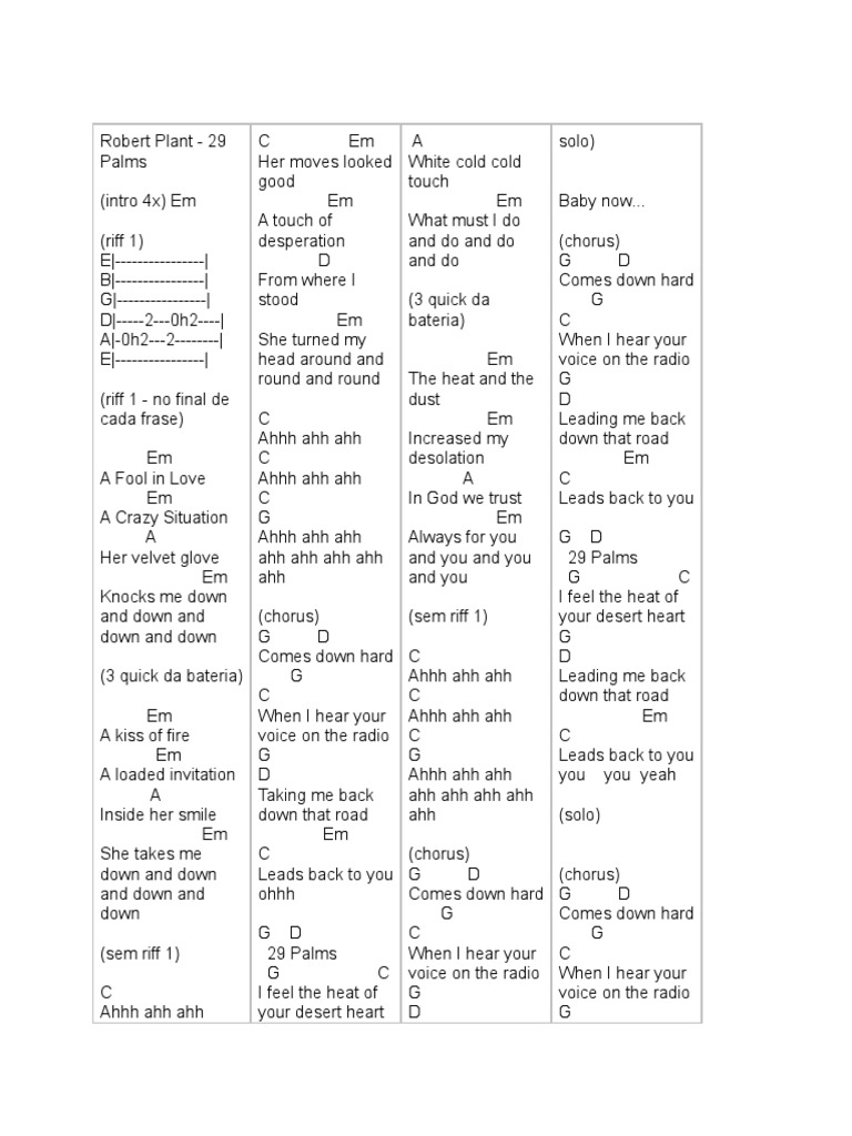 Robert Plant's "29 Palms" Lyrics | PDF