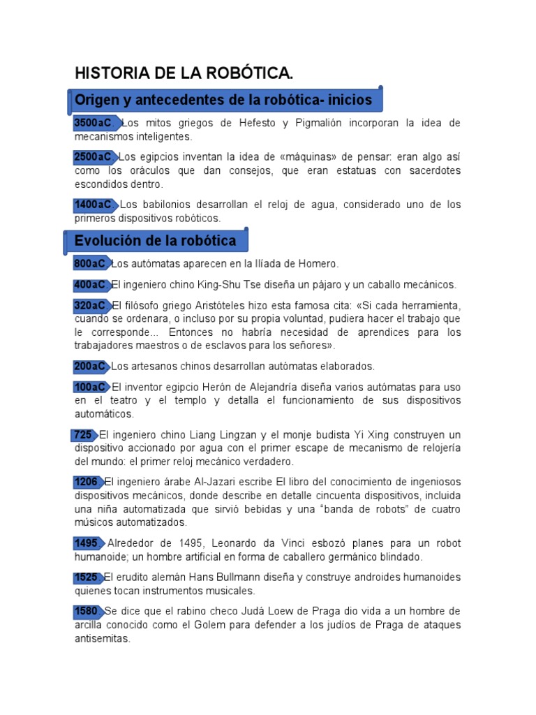 Historia de la Robótica: Orígenes y Evolución | PDF | Robot | Robótica