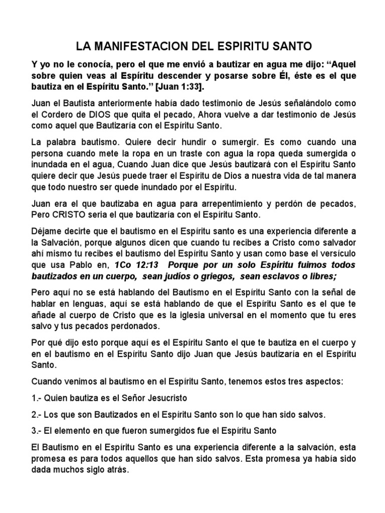 La Manifestacion Del Espiritu Santo | PDF | Bautismo Con El Espiritu ...