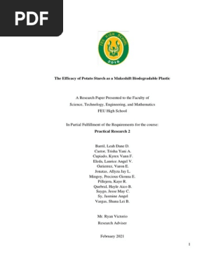 The Efficacy of Potato Starch as a Makeshift Biodegradable Plastic