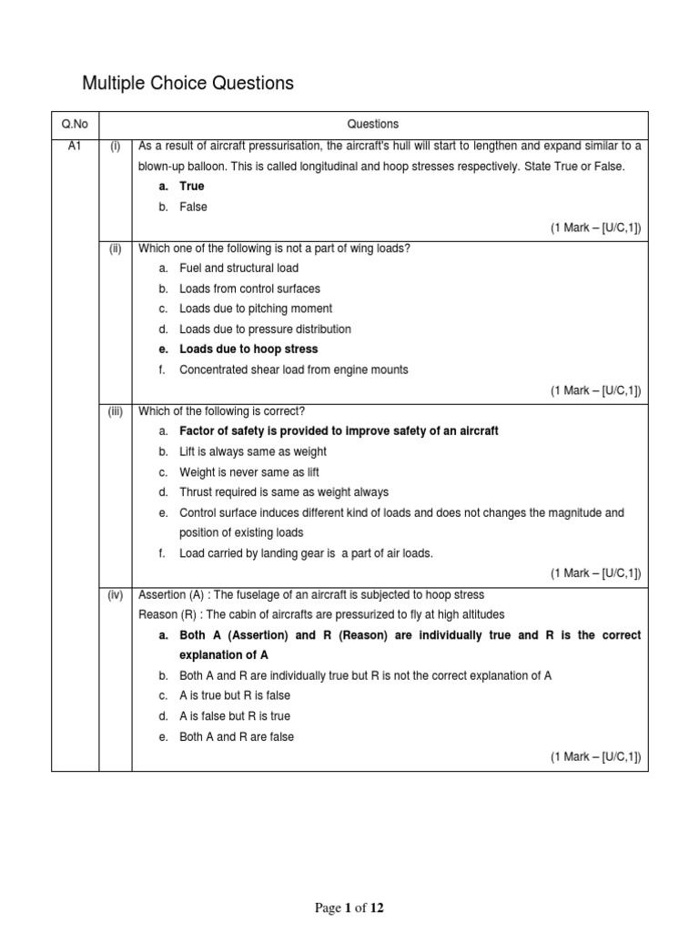 Multiple Choice Questions: A. True | PDF | Bending | Beam (Structure)