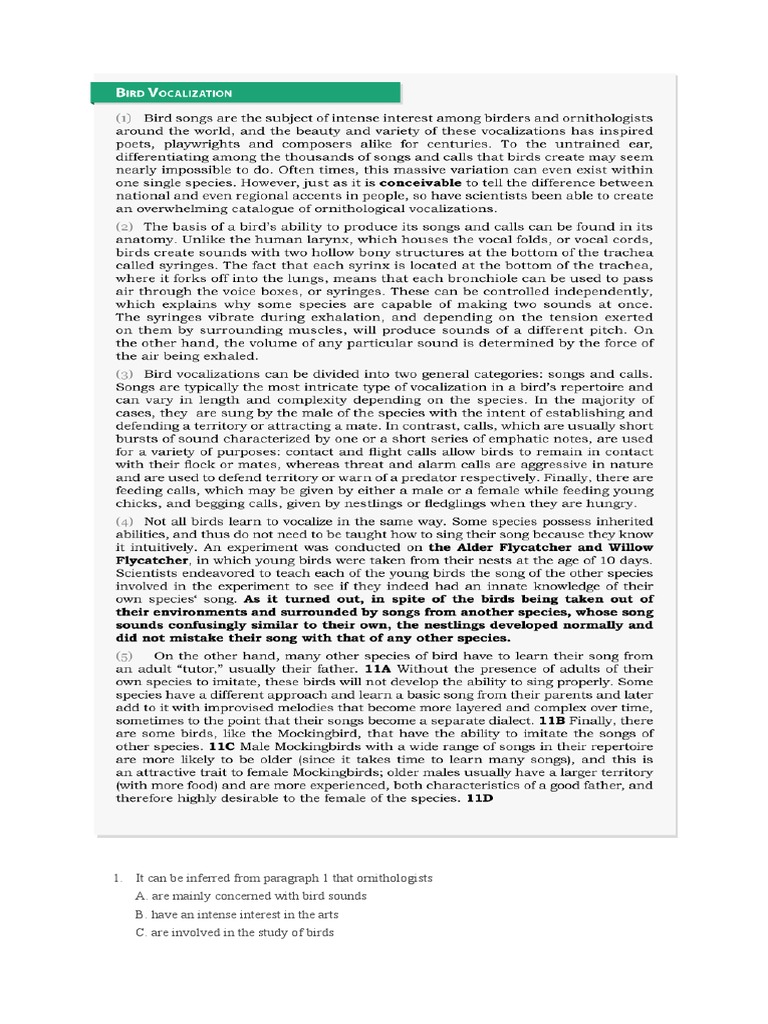Bird Vocalization and Learning Mechanisms | PDF | Birds | Ornithology