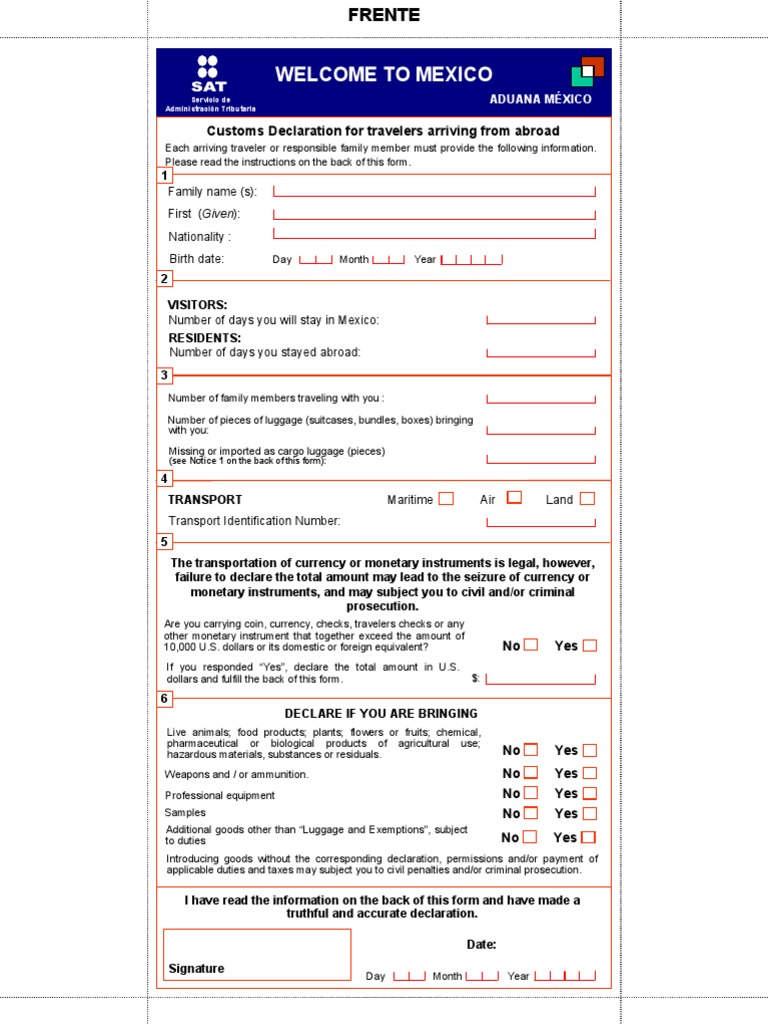 Travels Customs Declaration Form Template | PDF | Customs | Business