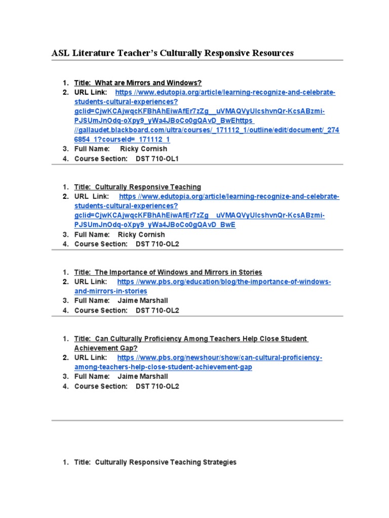 ASL Literature: Culturally Responsive Tools | PDF | Teachers | Behavior ...