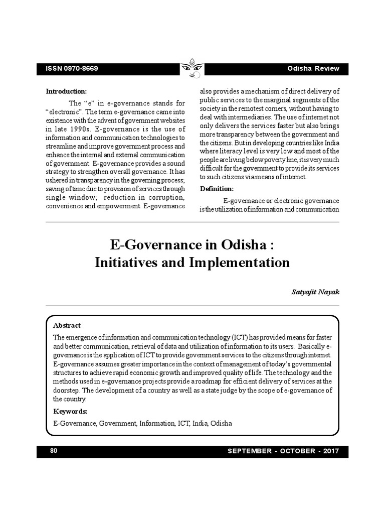 E-Governance Initiatives in Odisha | PDF | Governance | E Government