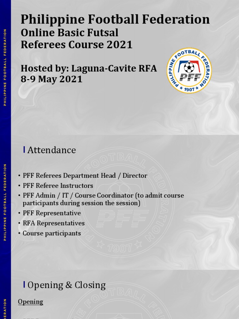 Online Basic Futsal Referees Course 2021: Philippine Football ...