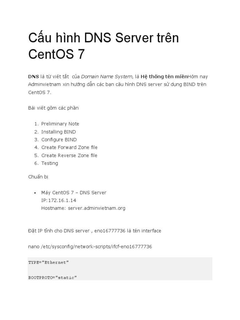 Cấu hình DNS Server trên CentOS 7 | PDF