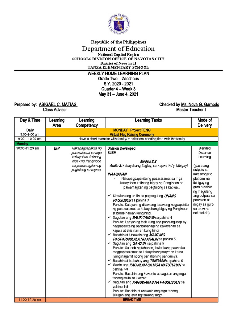 MATIAS - ABIGAEL - Q4 - Week 3 Weekly Home Learning Plan | PDF