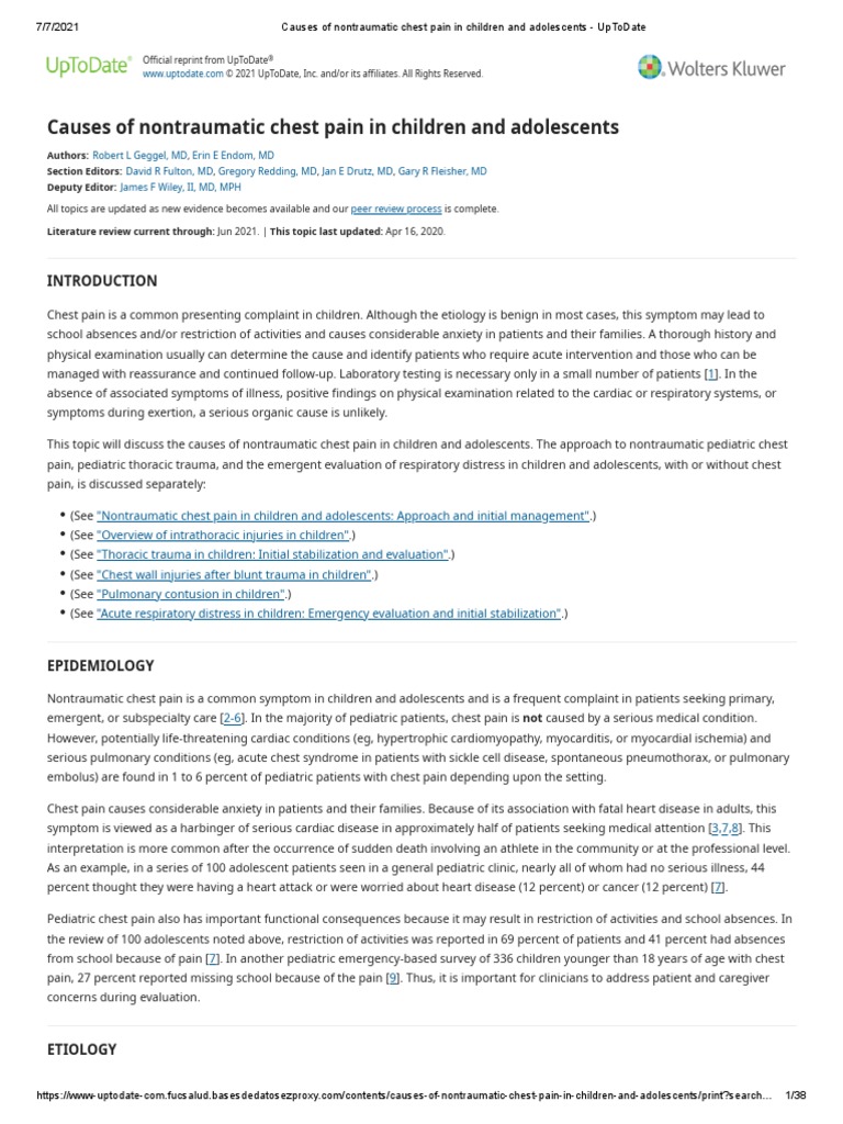Causes of Nontraumatic Chest Pain in Children and Adolescents