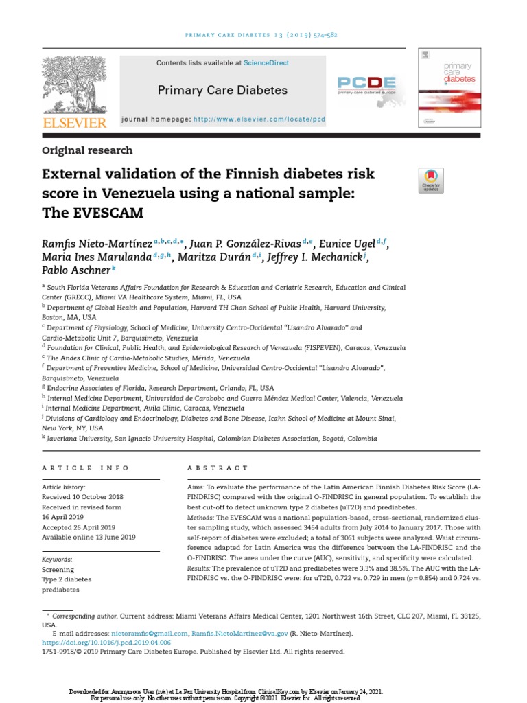 External Validation of The Finnish Diabetes Risk EVESCAM Venezuela. PCD ...