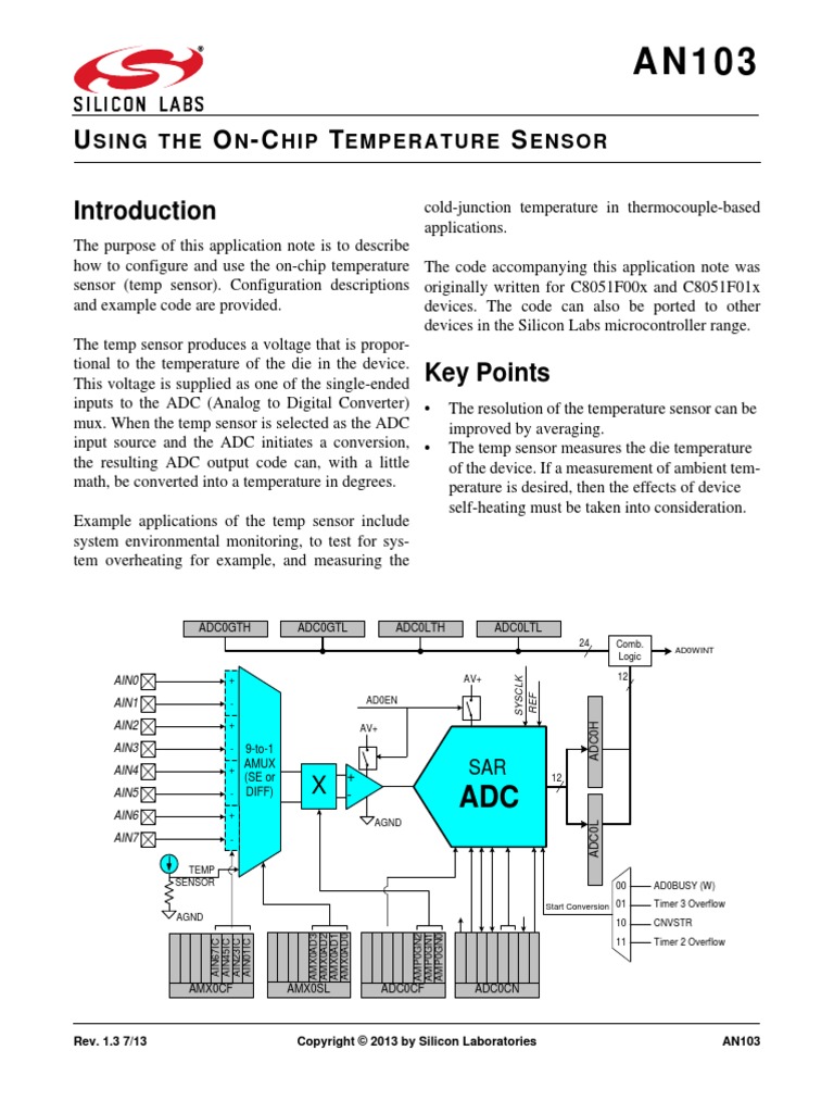 An103 Using The OnChip Temperature Sensor PDF Analog To Digital