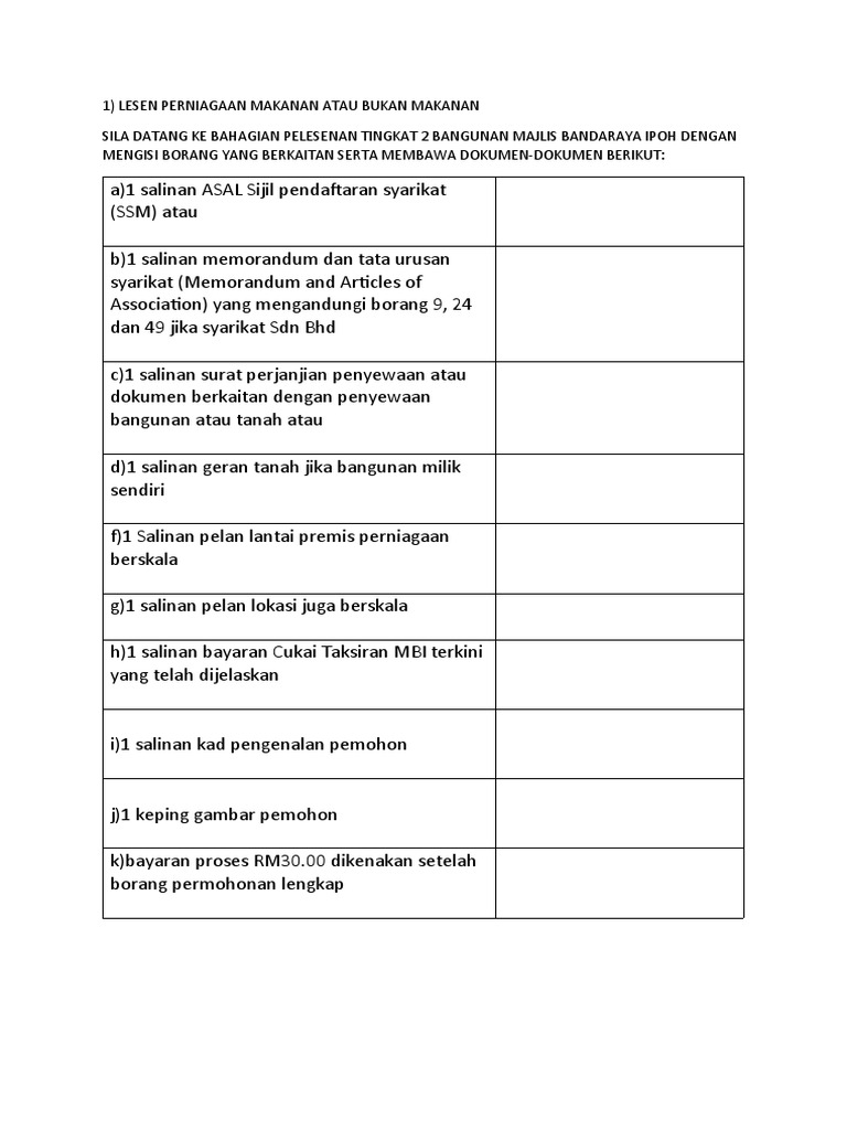 Senarai Semak Mohon Lesen Mbi Pdf