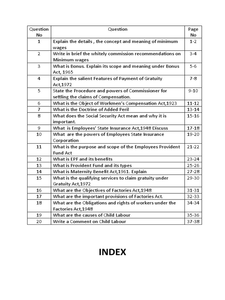 Labour Law II Index | PDF