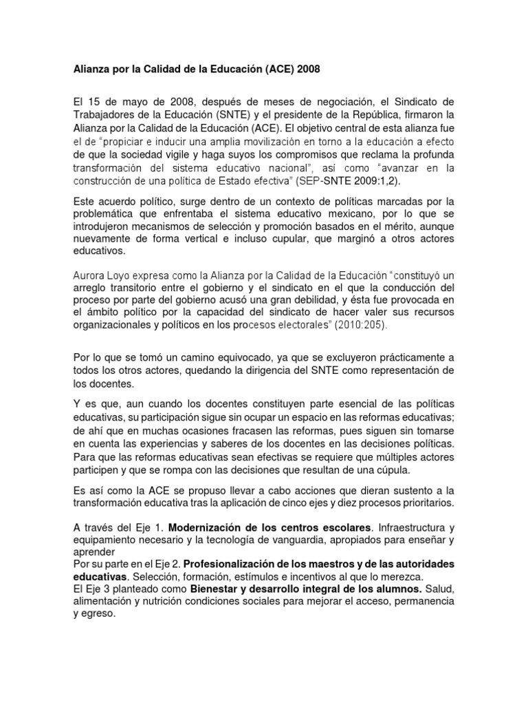 Alianza Por La Calidad de La Educación - 2008 | PDF | Evaluación ...