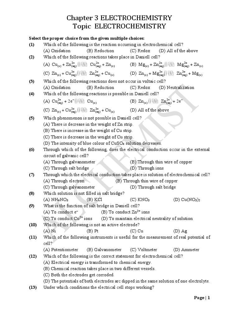 Chapter 3 Electrochemistry Topic Electrochemistry PDF
