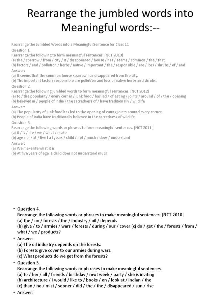 Rearrange The Jumbled Words Into Meaningful Words For English PDF