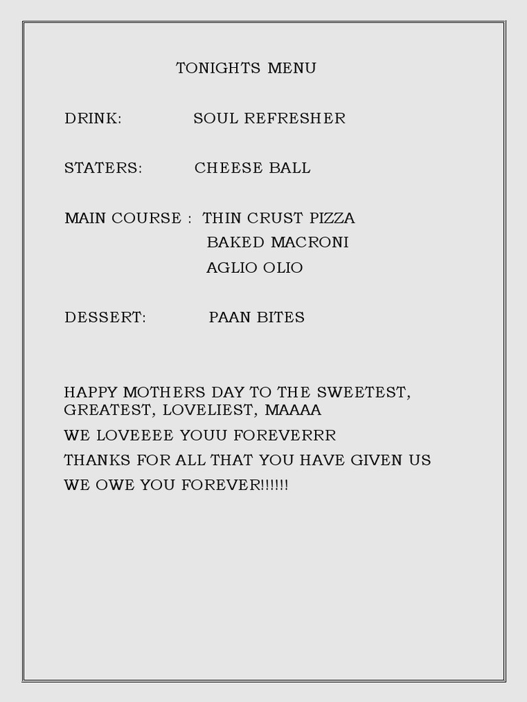 Tonights Menu | PDF