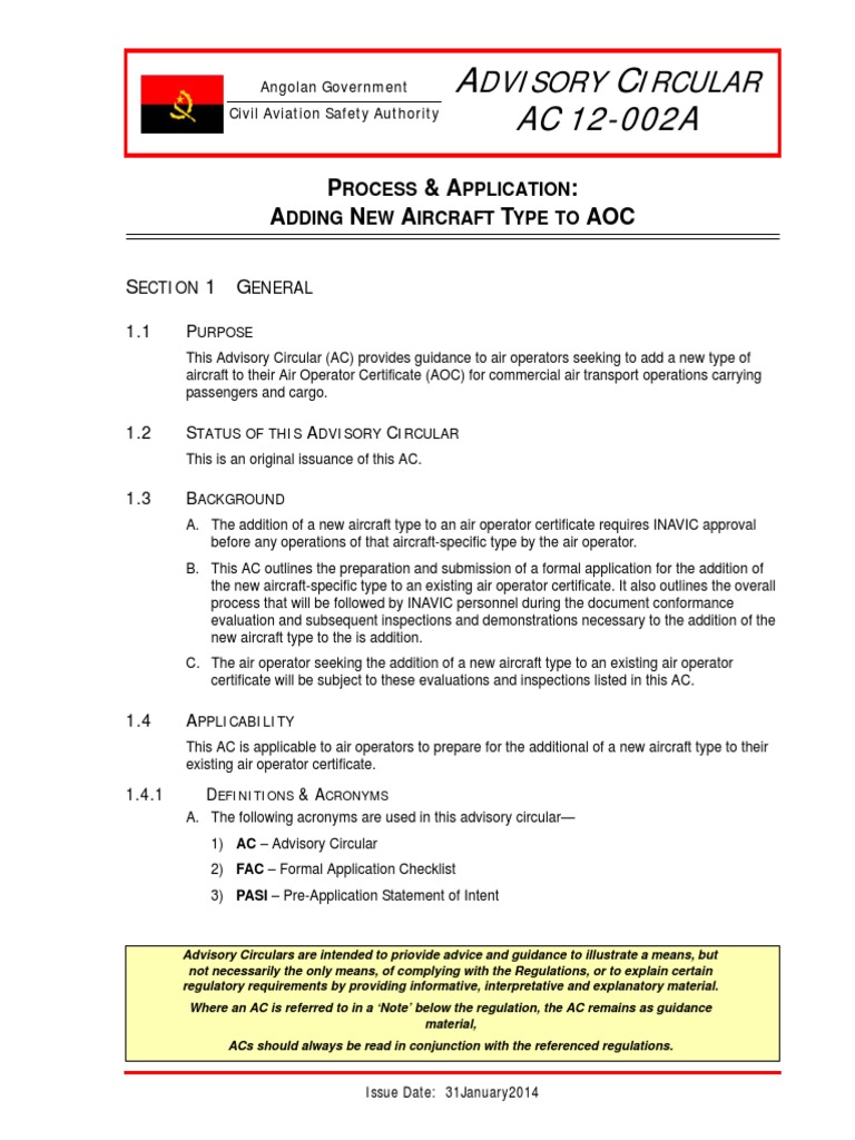 Ac-12-002a Aoc Add New Aircraft Type (A) 2014 | PDF | Aeronautics ...