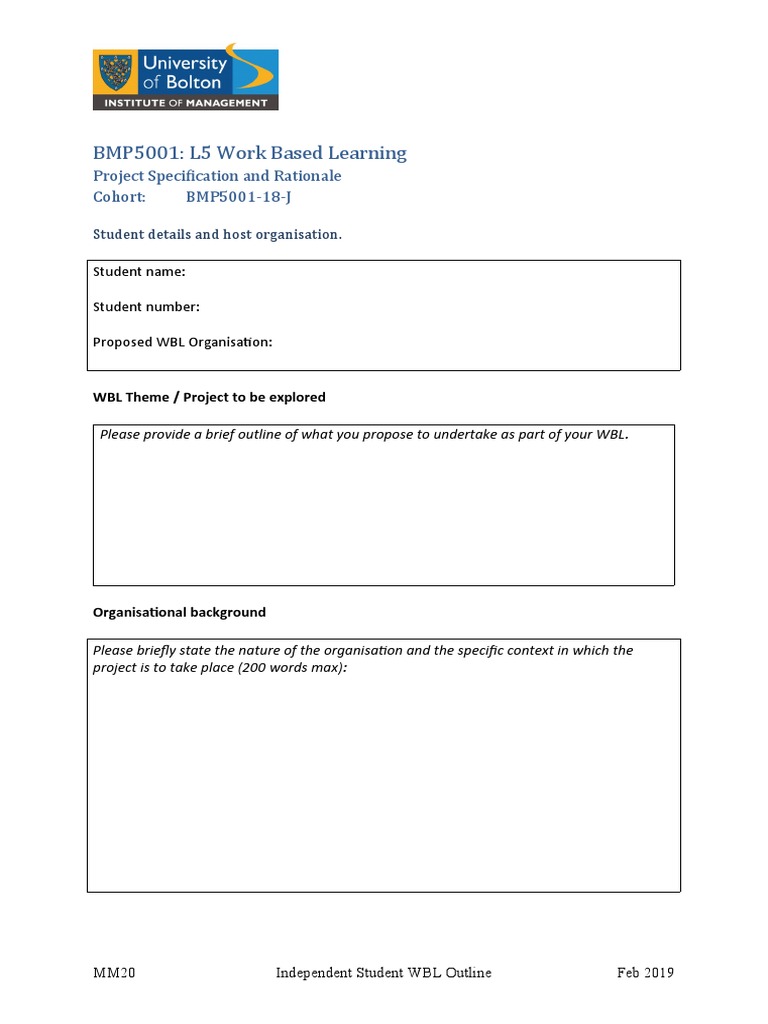 BMP5001 L5 Work Based Learning Outline | PDF