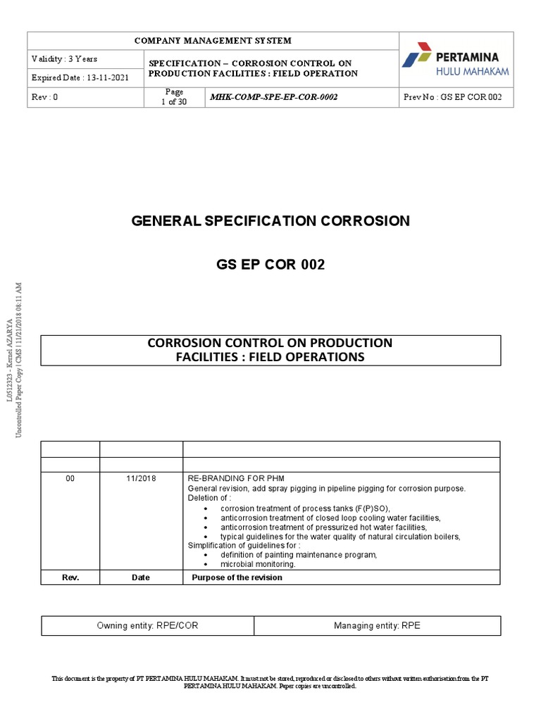 Corrosion Control for Production Facilities | PDF | Corrosion ...