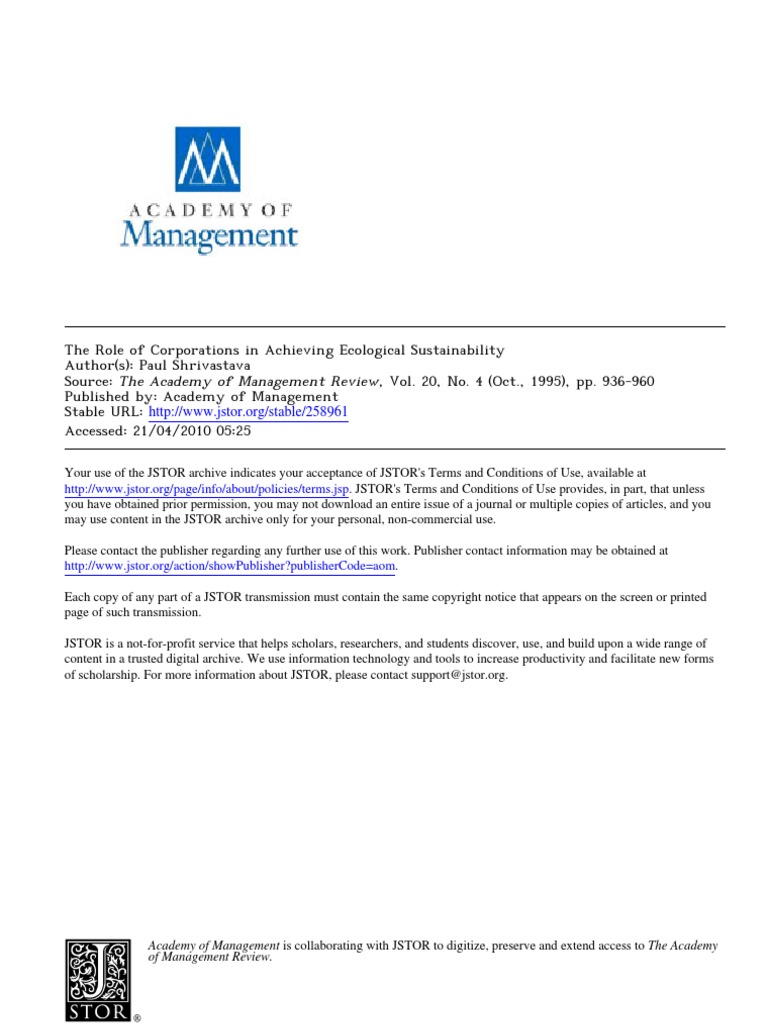 The Role of Corporation in Achieving Ecological Sustainability | PDF ...