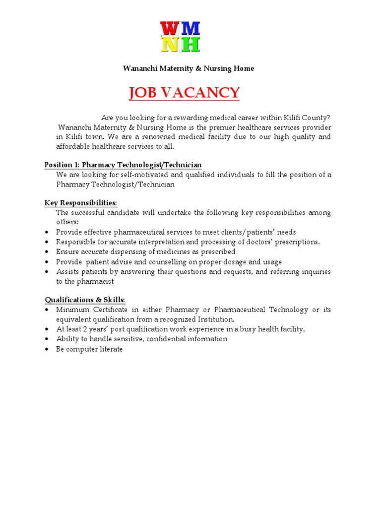 Job Vacancy Pharmtech And Ophthalmic Assit Pdf Ophthalmology Pharmacy